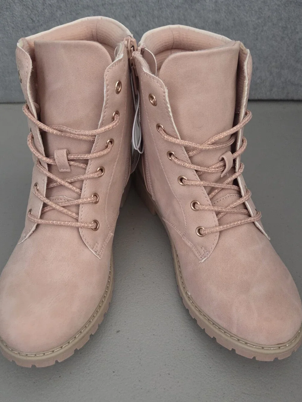 Girls Pink Quilted Lace-Up Ankle Boots
